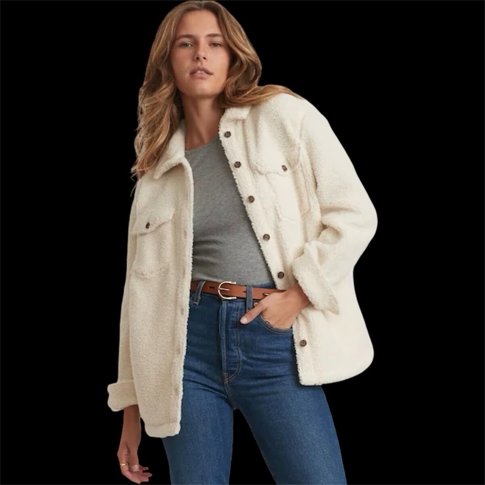 NWT MARINE LAYER EDEN SHERPA IVORY OVERSHIRT SIZE SMALL